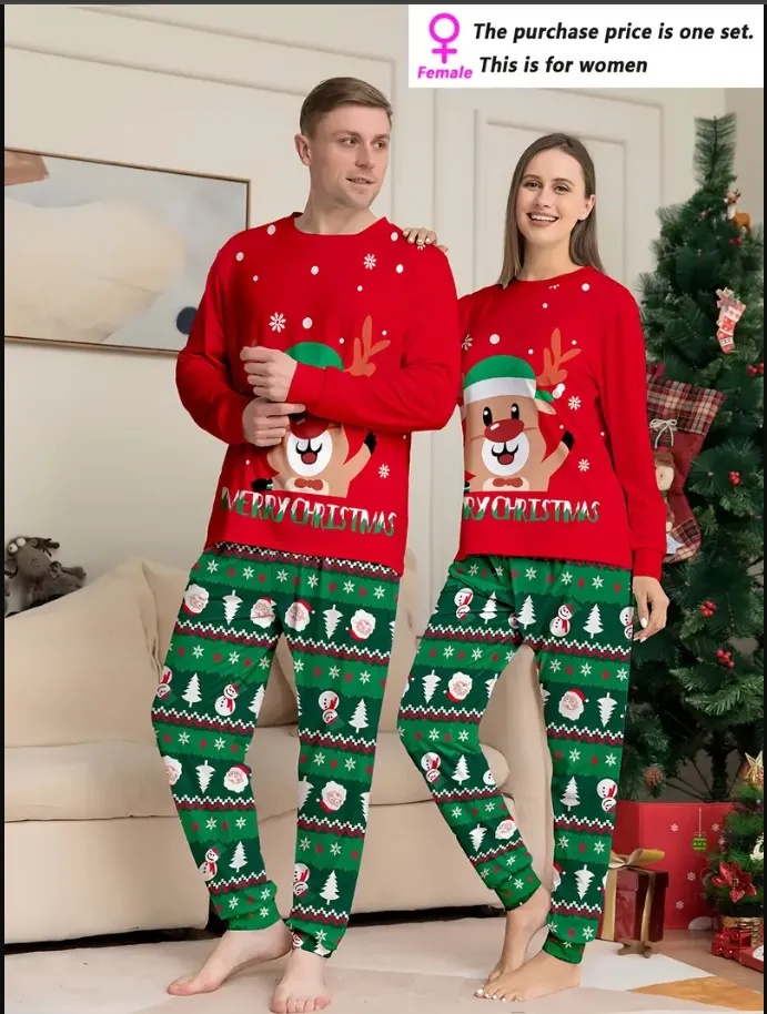 Conjunto Navideño de Pijama para Pareja (Hombre/Mujer) con Reina de las Navidad